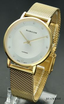 Zegarek damski Rubicon złoto-srebrny z szafirowym szkłem RNBD88 cyrkonie (2).jpg